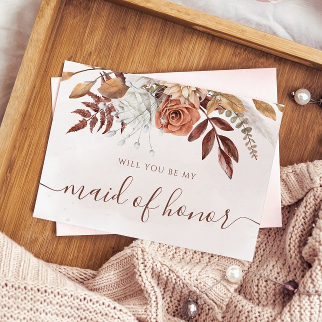 Invitación Propuesta De Terracotta Fall Foliage Maid Of Honor (Subido por el creador)