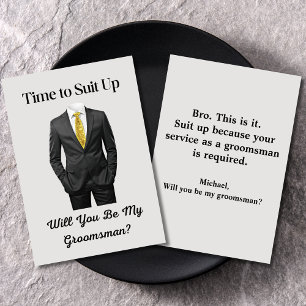 Invitación propuesta elegante y moderna de tuxedo gris grooms