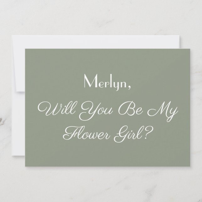 Invitación Propuesta Mínima De La Niña De Flor Boda Verde De  (Anverso)