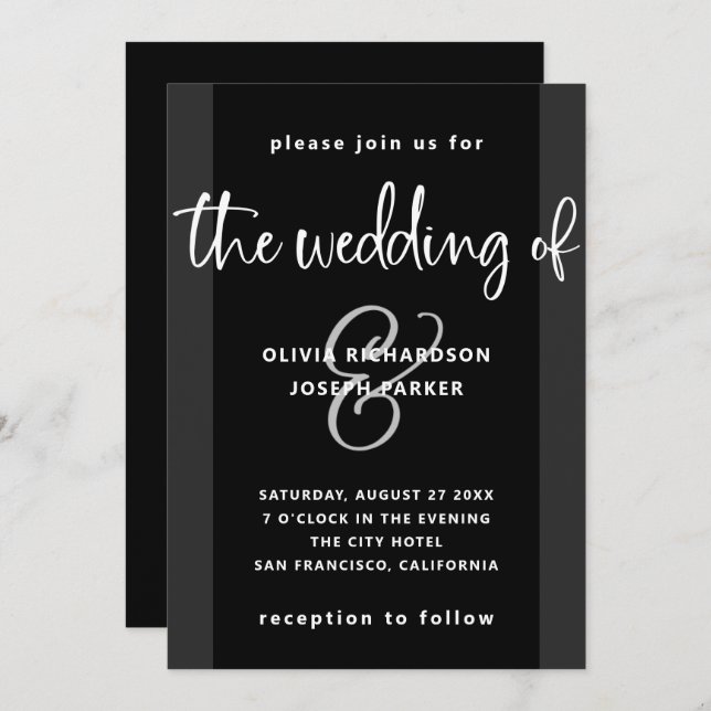 Invitación Propuesta moderna | Boda blanco y negro de carbón  (Anverso / Reverso)