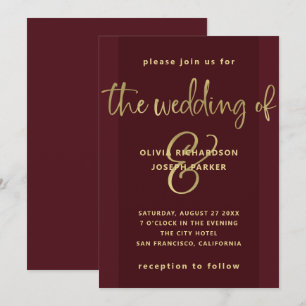 Invitación Propuesta moderna   Boda de Borgoña y Oro