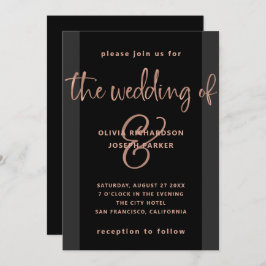 Invitación Propuesta moderna | Boda de oro negro y Rosa