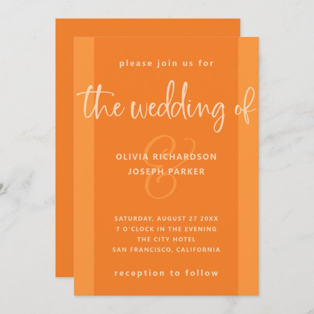 Invitación Propuesta moderna| Boda Naranja Papaya (Anverso / Reverso)