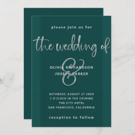 Invitación Propuesta moderna | Boda verde esmeralda y platead