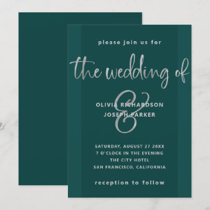 Invitación Propuesta moderna   Boda verde esmeralda y platead