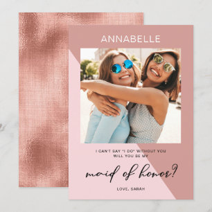 Invitación Propuesta moderna de doncella de honor Rosa