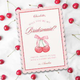Invitación Propuesta personalizada de Bow Cherry Bridesmaid