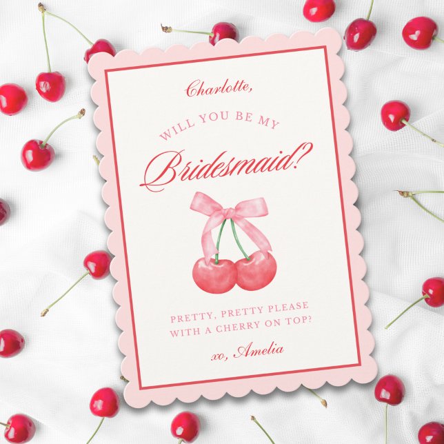 Invitación Propuesta personalizada de Bow Cherry Bridesmaid (Subido por el creador)
