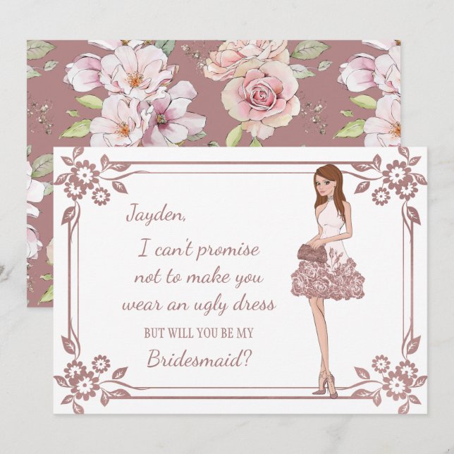 Invitación Propuesta personalizada de dama de honor de Chica  (Anverso / Reverso)