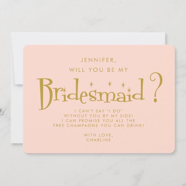 Invitación Propuesta Retro Pink & Gold HandWriting Bridesmaid (Anverso)
