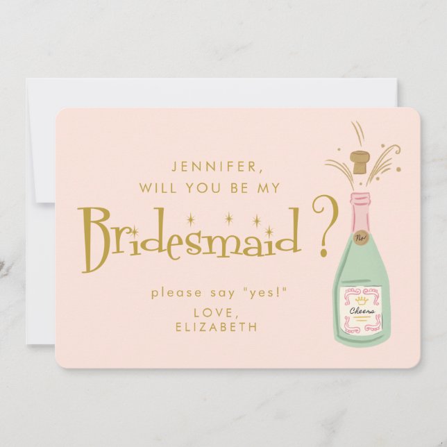Invitación Propuesta Retro Pink & Gold HandWriting Bridesmaid (Anverso)