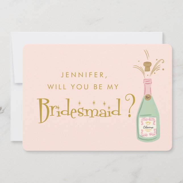 Invitación Propuesta Retro Pink & Gold HandWriting Bridesmaid (Anverso)