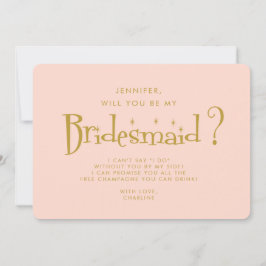 Invitación Propuesta Retro Pink & Gold HandWriting Bridesmaid