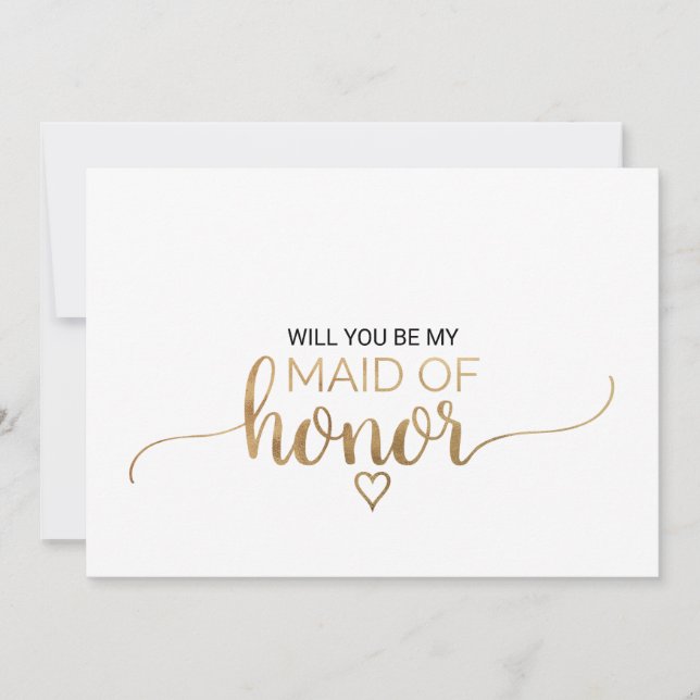 Invitación Propuesta Simple De Caligrafía De Oro Maid Of Hono (Anverso)