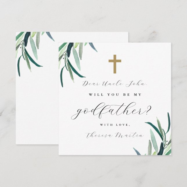 Invitación Propuesta Simple de Padrino Botánico con Cruz (Anverso / Reverso)