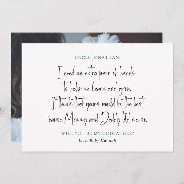 Invitación Propuesta Simple de Padrino con Foto (Anverso / Reverso)