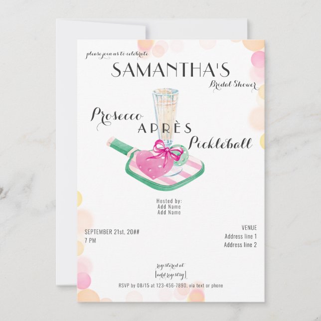 Invitación Prosecco Après Pickleball Retro Ducha de Novias (Anverso)