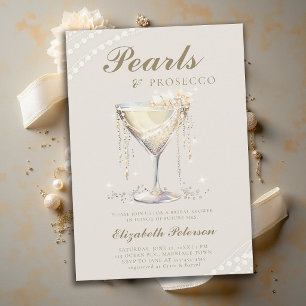 Invitación Prosecco Perlas Marfil Brunch Elegante Despedida d