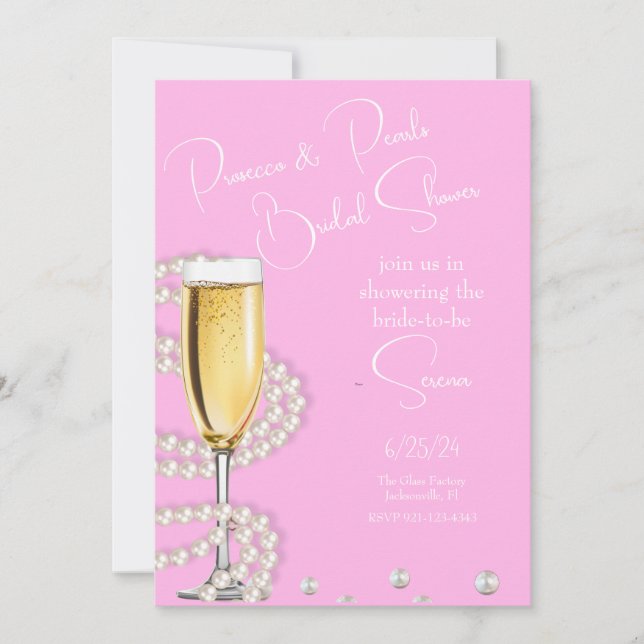 Invitación Prosecco rosado y ducha nupcial Pearls (Anverso)