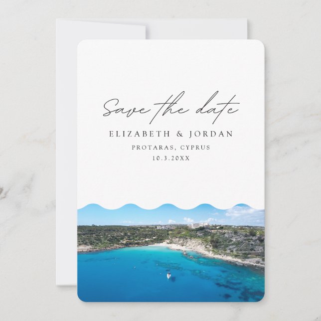 Invitación Protaras Chipre Destino de Boda Guarde la Fecha (Anverso)