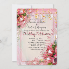 Invitación Protea de Fuchsia con cinta de Rubor y oro