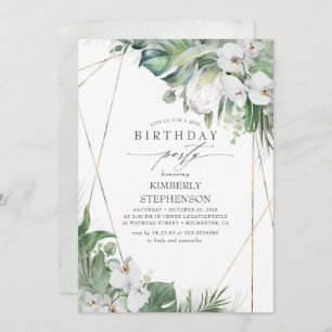 Invitación Protea del Rey Blanco Orquídea Fiesta de Cumpleaño