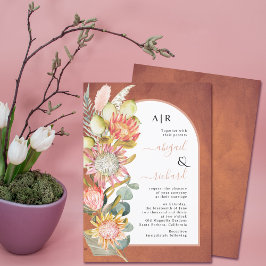 Invitación Protea flores pampas hierba esterracotta boda