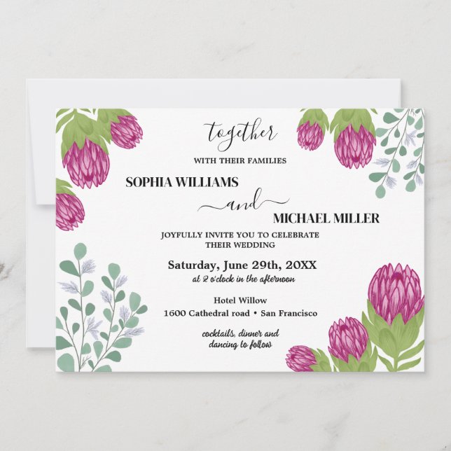 Invitación Protea Flower Garden Boda (Anverso)
