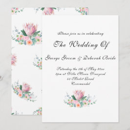 Invitación Protea Formal de Acuarela Blanca Boda