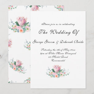 Invitación Protea Formal de Acuarela Blanca Boda