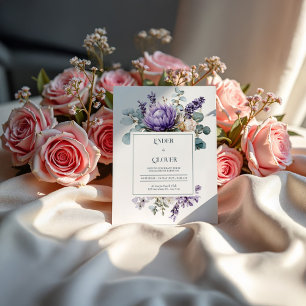 Invitación Protea Púrpura Elegante Lavanda Eucalipto