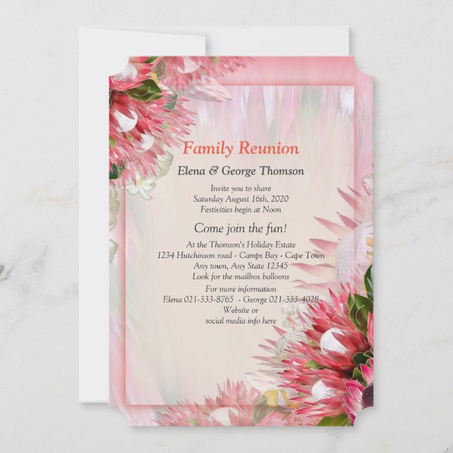 Invitación Protea - Reunión de Strelitzia Flower Bouquets (Anverso)
