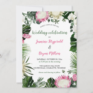 Invitación Protea rosa Floral acuática tropical   Boda