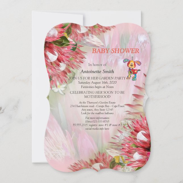Invitación Protea - Strelitzia Flower Baby Shower (Anverso)