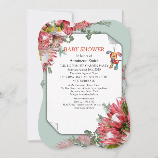 Invitación Protea - Strelitzia Flower Baby Shower (Anverso)