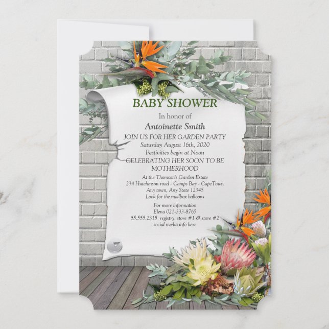 Invitación Protea - Strelitzia Flower Baby Shower (Anverso)