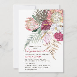Invitación Protea Watercolor Floral Bouquet Quinceañera