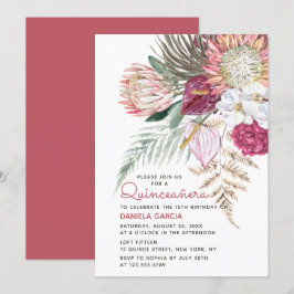 Invitación Protea Watercolor Floral Bouquet Quinceañera