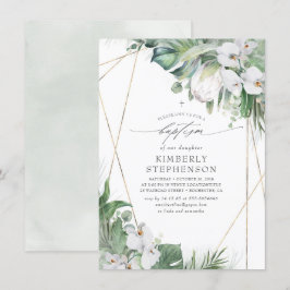 Invitación Protea y bautismo tropical de los orquídeos blanco