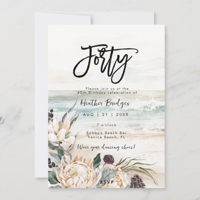 Invitación Protesta de playa tropical fiesta de 40 años (Anverso)