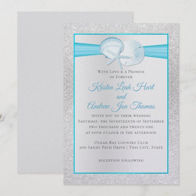 Invitación Protestas de esparadrapo Tropical Blue Beach Weddi (Anverso / Reverso)