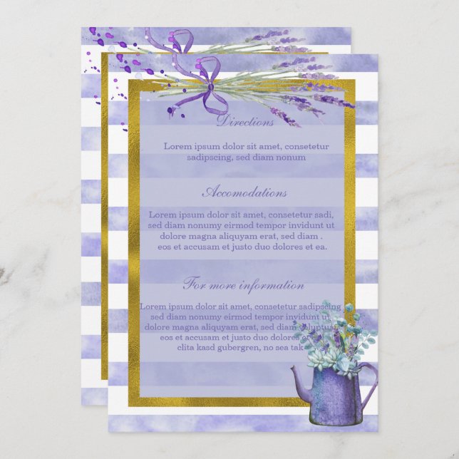 Invitación Provenza Lavender Boda de flores moradas (Anverso / Reverso)