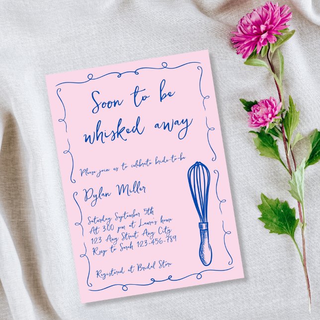 Invitación Próximo a ser sacudida por la cocina rosada de la  (Soon To be Whisked Away Pink Kitchen Bridal Shower Invitation)