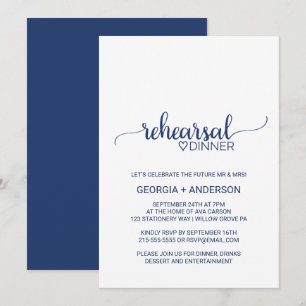 Invitación Prueba de caligrafía simple azul de la marina Cena