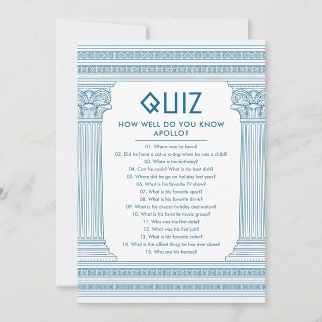 Invitación Prueba fiesta con templo griego en azul (Anverso)