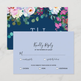 Invitación Prussian + Periwinkle Azul Acuarela Floral RSVP