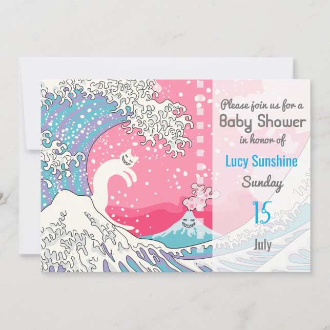 Invitación Psicodelic Bubblegum Kunagawa Surfer Cat (Anverso)
