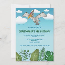 Invitación Pteranodonte Volador Cumpleaños Fiesta Cielo Azul