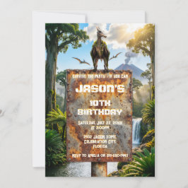 Invitación Pterodáctilo Selva Aventura Prehistórica Cumpleaño