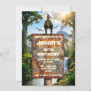 Invitación Pterodáctilo Selva Aventura Prehistórica Cumpleaño